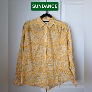 Sundance Cotton Yellow Paisley Half Button-Up Blouse Tops
